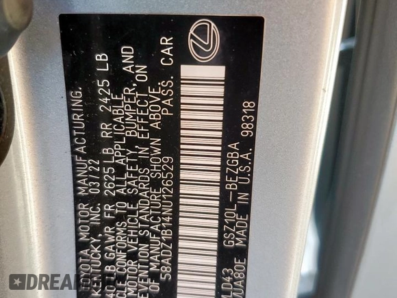 2022 Lexus ES 350 z VIN 58ADZ1B14NU126529, wystawiony jako Copart lot #52845625 z przebiegiem 59 445 mil mil oraz Szkody całkowita. Historia ofert i sprzedaży dostępna na DreamBid. Obrazek 14.