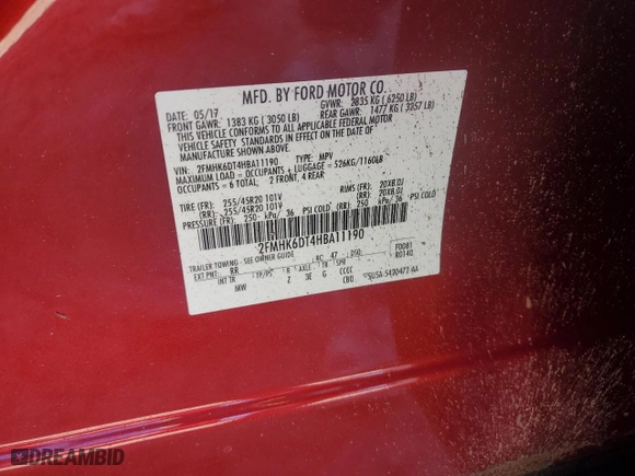 2017 Ford Flex Limited EcoBoost with VIN 2FMHK6DT4HBA11190, listed as a Copart auction lot 45635935 with 0 mi miles and Salvage Title. Bid and sale history available at carsss.com. Image 14.