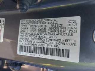 2022 Honda CR-V EX z VIN 7FARW2H51NE039095, wystawiony jako IAAI lot #39827229 z przebiegiem 29 808 mil mil oraz . Historia ofert i sprzedaży dostępna na DreamBid. Obrazek 9.