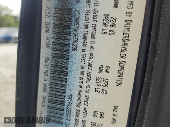 2005 Chrysler 300 with VIN 2C3AA53G05H589338, listed as a Copart auction lot 69333264 with 153,488 mi miles and Salvage Title. Bid and sale history available at carsss.com. Image 12.