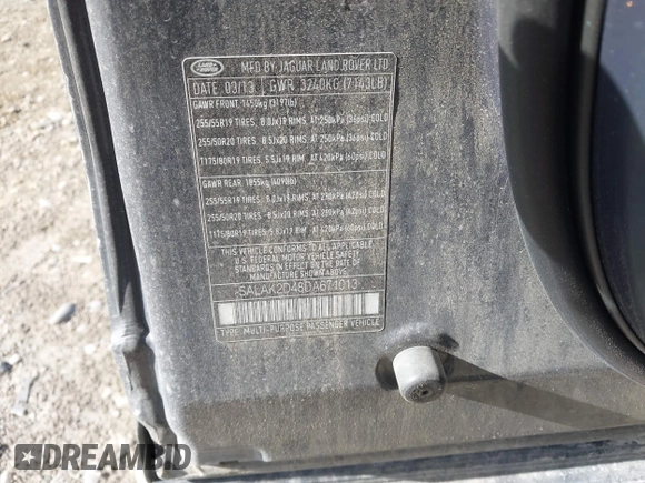 2013 Land Rover LR4 Lux with VIN SALAK2D48DA671013, listed as a IAAI auction lot 42242978 with 110,684 mi miles and . Bid and sale history available at DreamBid. Image 9.