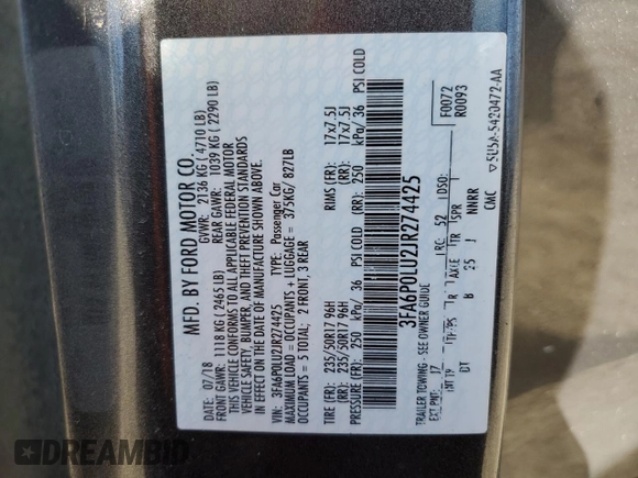 2018 Ford Fusion Hybrid SE with VIN 3FA6P0LU2JR274425, listed as a Copart auction lot 47828885 with 0 mi miles and Salvage Title. Bid and sale history available at carsss.com. Image 15.