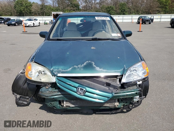 2001 Honda Civic EX with VIN 2HGES267X1H603553, listed as a Copart auction lot 66405794 with 51,269 mi miles and Salvage Title. Bid and sale history available at carsss.com. Image 5.