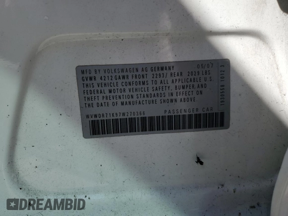 2007 Volkswagen Rabbit z VIN WVWDR71K97W270366, wystawiony jako Copart lot #45818045 z przebiegiem 160 663 mil mil oraz Szkoda całkowita • Salvage title. Historia ofert i sprzedaży dostępna na DreamBid. Obrazek 14.