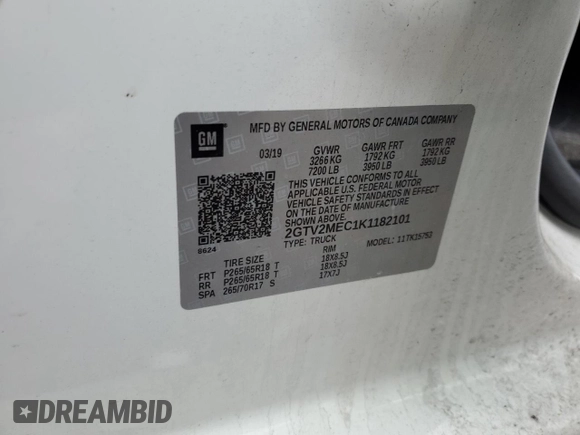 2019 GMC Sierra 1500 SLE z VIN 2GTV2MEC1K1182101, wystawiony jako Copart lot #43940555 z przebiegiem 89 520 mil mil oraz Szkoda całkowita • Salvage title. Historia ofert i sprzedaży dostępna na DreamBid. Obrazek 14.