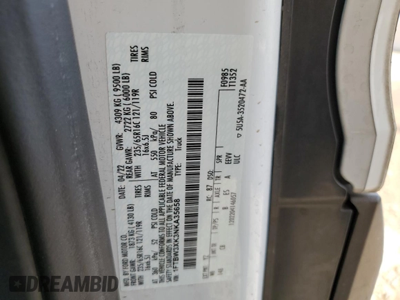2022 Ford E-Transit Cargo z VIN 1FTBW3XK3NKA35658, wystawiony jako Copart lot #44248515 z przebiegiem 50 410 mil mil oraz Czysty tytuł • Clean title. Historia ofert i sprzedaży dostępna na DreamBid. Obrazek 13.