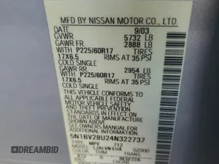 2004 Nissan Quest SE with VIN 5N1BV28U24N322737, listed as a Copart auction lot 78308304 with 137,991 mi miles and Salvage Title. Bid and sale history available at carsss.com. Image 13.