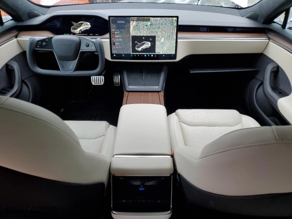 2022 Tesla Model S with VIN 5YJSA1E55NF460540, listed as a Copart auction lot 49691445 with 56,336 mi miles and Salvage Title. Bid and sale history available at carsss.com. Image 8.