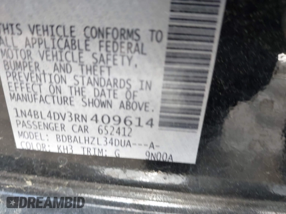 2024 Nissan Altima SV with VIN 1N4BL4DV3RN409614, listed as a IAAI auction lot 41970274 with 23,111 mi miles and . Bid and sale history available at DreamBid. Image 9.