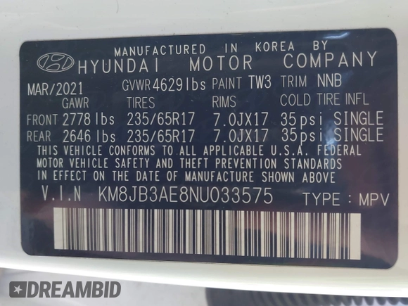 2022 Hyundai Tucson SEL with VIN KM8JB3AE8NU033575, listed as a IAAI auction lot 41662009 with 54,971 mi miles. Bid and sale history available at carsss.com. Image 9.