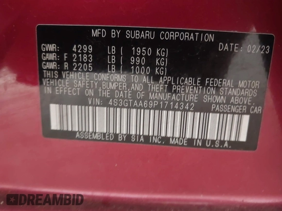 2023 Subaru Impreza с VIN 4S3GTAA69P1714342, выставлен на аукционе IAAI как лот 42453942 с пробегом 26 109 миль миль и . История ставок и продаж доступна на DreamBid. Изображение 9.