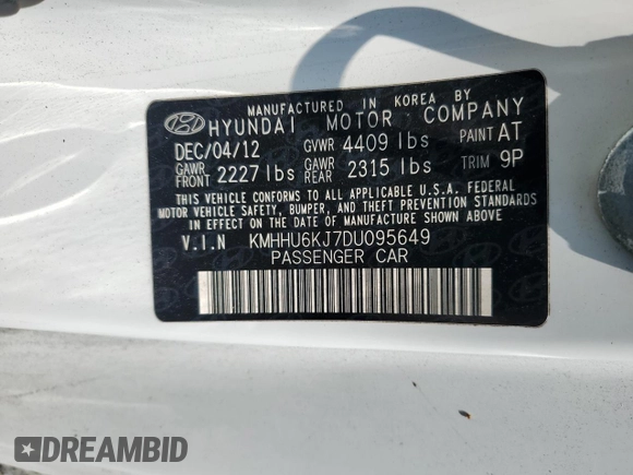 2013 Hyundai Genesis Coupe Grand Touring z VIN KMHHU6KJ7DU095649, wystawiony jako Copart lot #59371065 z przebiegiem Nie podano mil oraz Czysty tytuł • Clean title. Historia ofert i sprzedaży dostępna na DreamBid. Obrazek 12.