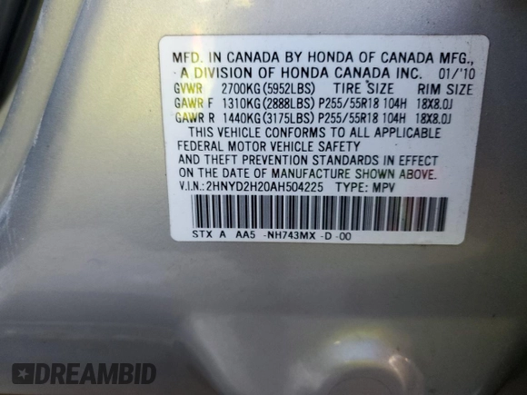 2010 Acura MDX with VIN 2HNYD2H20AH504225, listed as a Copart auction lot 84894084 with 0 mi miles and Salvage Title. Bid and sale history available at carsss.com. Image 13.