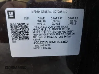 2021 Chevrolet Malibu LT with VIN 1G1ZD5ST8MF024462, listed as a Copart auction lot 46595695 with 78,673 mi miles and Salvage Title. Bid and sale history available at DreamBid. Image 12.