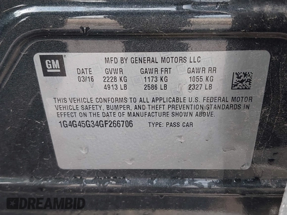 2016 Buick LaCrosse Sport Touring with VIN 1G4G45G34GF266706, listed as a IAAI auction lot 42619621 with 74,190 mi miles and . Bid and sale history available at DreamBid. Image 9.
