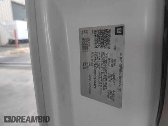 2019 Chevrolet Express Cargo с VIN 1GCWGAFP8K1160429, выставлен на аукционе IAAI как лот 42556044 с пробегом 108 476 миль миль и . История ставок и продаж доступна на DreamBid. Изображение 26.