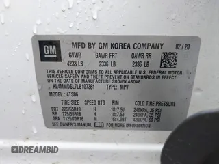 2020 Buick Encore GX Select with VIN KL4MMDSL7LB107361, listed as a IAAI auction lot 41893926 with 96,460 mi miles and . Bid and sale history available at DreamBid. Image 9.