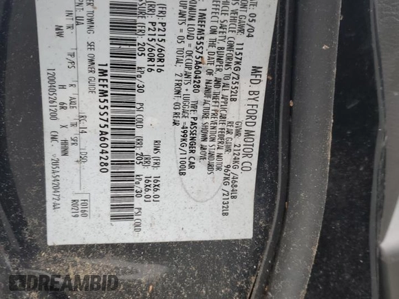 2005 Mercury Sable LS z VIN 1MEFM55S75A604280, wystawiony jako Copart lot #87533865 z przebiegiem Nie podano mil oraz Czysty tytuł • Clean title. Historia ofert i sprzedaży dostępna na DreamBid. Obrazek 12.