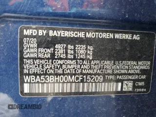 2021 BMW 5 Series 530i with VIN WBA53BH00MCF15209, listed as a Copart auction lot 89083835 with Not provided miles and Salvage title. Bid and sale history available at DreamBid. Image 15.