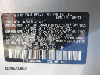 2014 Subaru Forester 2.5i Premium with VIN JF2SJAECXEH494196, listed as a IAAI auction lot 42097228 with 119,448 mi miles. Bid and sale history available at carsss.com. Image 9.
