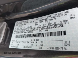 2018 Ford Escape SEL with VIN 1FMCU9HD2JUC07749, listed as a IAAI auction lot 41981145 with 49,694 mi miles. Bid and sale history available at carsss.com. Image 9.