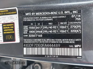 2015 Mercedes-Benz GL-Class GL 550 with VIN 4JGDF7DE0FA444489, listed as a IAAI auction lot 41716467 with 117,452 mi miles. Bid and sale history available at carsss.com. Image 9.