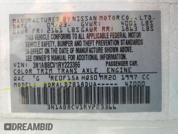 2024 Nissan Sentra SV z VIN 3N1AB8CV1RY223366, wystawiony jako Copart lot #55123645 z przebiegiem 14 736 mil mil oraz Szkoda całkowita • Salvage title. Historia ofert i sprzedaży dostępna na DreamBid. Obrazek 12.