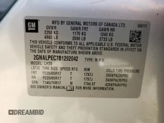 2011 Chevrolet Equinox 2LT z VIN 2GNALPEC7B1292042, wystawiony jako Copart lot #60485635 z przebiegiem 82 954 mil mil oraz Czysty tytuł • Clean title. Historia ofert i sprzedaży dostępna na DreamBid. Obrazek 13.