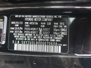 2013 Hyundai Santa Fe Sport z VIN 5XYZU3LB0DG070608, wystawiony jako Copart lot #50056275 z przebiegiem 207 019 mil mil oraz Szkoda całkowita • Salvage title. Historia ofert i sprzedaży dostępna na DreamBid. Obrazek 14.