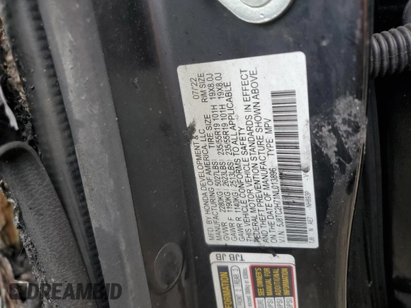 2022 Acura RDX Advance with VIN 5J8TC2H71NL013896, listed as a Copart auction lot 62492665 with Not provided miles and Salvage title. Bid and sale history available at DreamBid. Image 13.