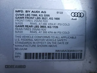 2022 Audi e-tron Premium with VIN WA1AAAGE3NB023738, listed as a Copart auction lot 72651284 with 35,531 mi miles and Salvage Title. Bid and sale history available at DreamBid. Image 13.