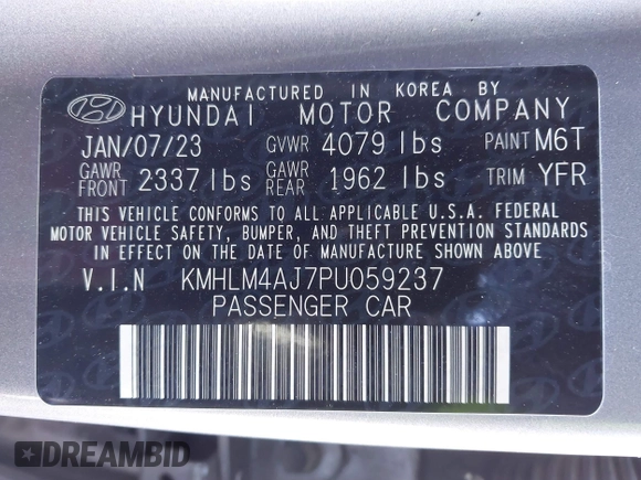 2023 Hyundai Elantra Blue z VIN KMHLM4AJ7PU059237, wystawiony jako IAAI lot #41394314 z przebiegiem 34 248 mil mil oraz . Historia ofert i sprzedaży dostępna na DreamBid. Obrazek 9.
