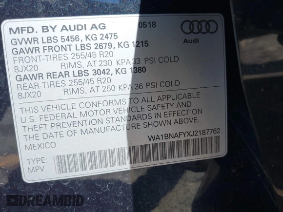 2018 Audi Q5 Premium Plus z VIN WA1BNAFYXJ2187762, wystawiony jako IAAI lot #42324210 z przebiegiem 44 407 mil mil oraz . Historia ofert i sprzedaży dostępna na DreamBid. Obrazek 9.