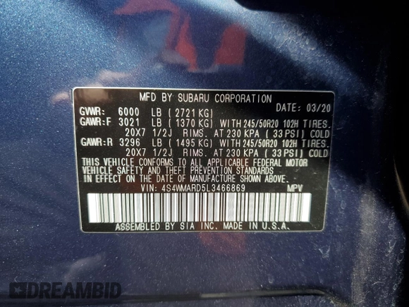 2020 Subaru Ascent Touring z VIN 4S4WMARD5L3466869, wystawiony jako Copart lot #48352265 z przebiegiem 23 765 mil mil oraz Szkoda całkowita • Salvage title. Historia ofert i sprzedaży dostępna na DreamBid. Obrazek 16.