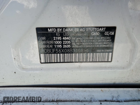 2008 Mercedes-Benz E 350 Luxury with VIN WDBUF56X08B315896, listed as a Copart auction lot 89081275 with 163,884 mi miles and Salvage Title. Bid and sale history available at DreamBid. Image 12.