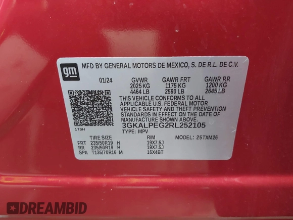 2024 GMC Terrain SLT с VIN 3GKALPEG2RL252105, выставлен на аукционе IAAI как лот 41253129 с пробегом 12 002 миль миль и . История ставок и продаж доступна на DreamBid. Изображение 9.