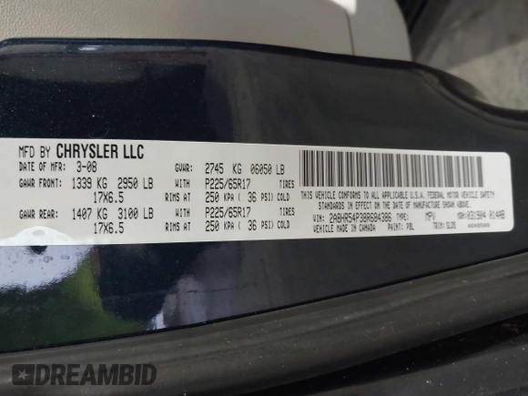 2008 Chrysler Town & Country Touring with VIN 2A8HR54P38R684386, listed as a IAAI auction lot 41463061 with 140,392 mi miles. Bid and sale history available at carsss.com. Image 9.