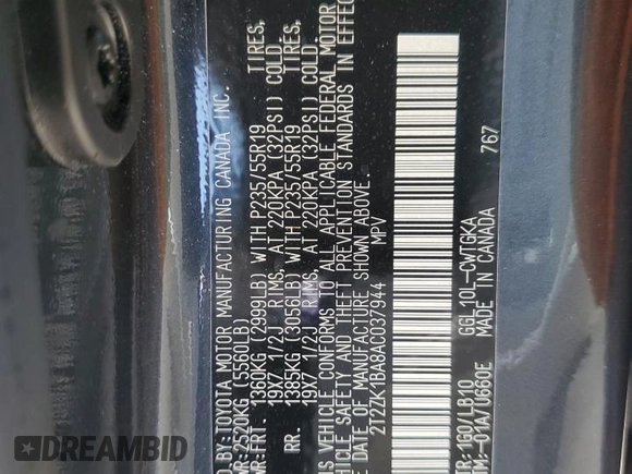 2010 Lexus RX 350 с VIN 2T2ZK1BA8AC037944, выставлен на аукционе Copart как лот 65293105 с пробегом 53 016 миль миль и Списание • Salvage title. История ставок и продаж доступна на DreamBid. Изображение 13.