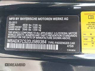 2013 BMW 3 Series 335i with VIN WBADX7C52DJ589384, listed as a IAAI auction lot 42453370 with 58,821 mi miles and . Bid and sale history available at DreamBid. Image 9.
