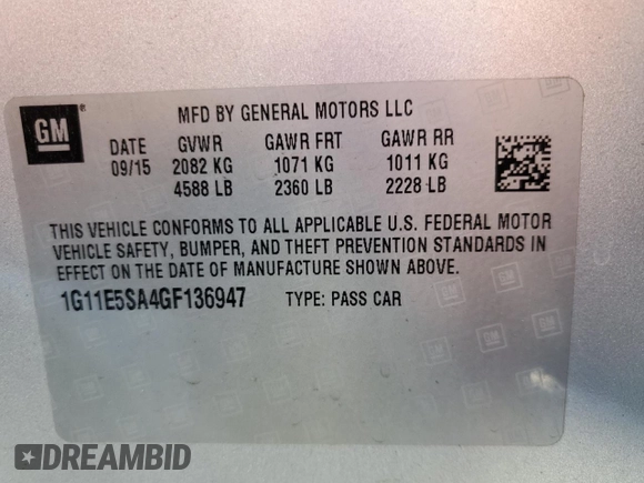 2016 Chevrolet Malibu Limited LTZ with VIN 1G11E5SA4GF136947, listed as a Copart auction lot 68833564 with 214,244 mi miles and Salvage Title. Bid and sale history available at carsss.com. Image 12.