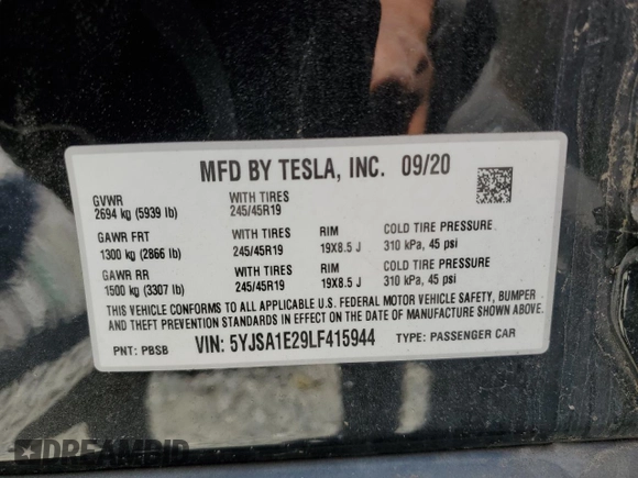 2020 Tesla Model S Long Range z VIN 5YJSA1E29LF415944, wystawiony jako Copart lot #65743095 z przebiegiem 44 216 mil mil oraz Czysty tytuł • Clean title. Historia ofert i sprzedaży dostępna na DreamBid. Obrazek 13.