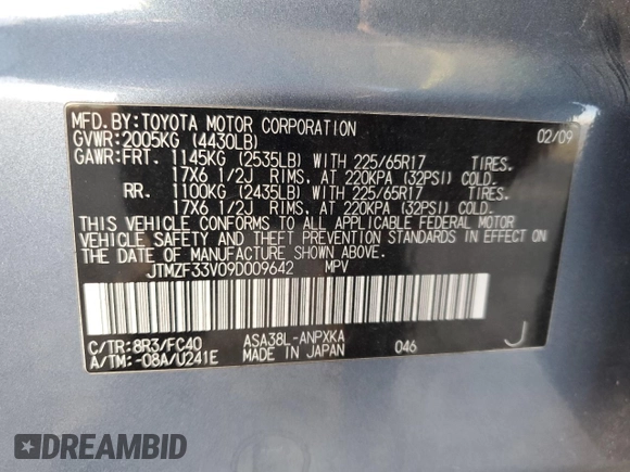 2009 Toyota RAV4 with VIN JTMZF33V09D009642, listed as a Copart auction lot 49447345 with 70,642 mi miles and Salvage Title. Bid and sale history available at carsss.com. Image 15.