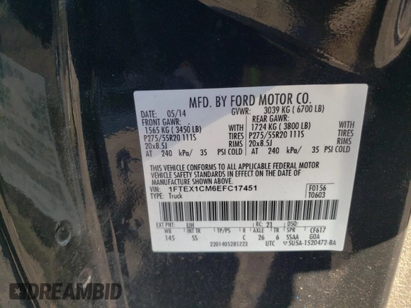 2014 Ford F-150 XL z VIN 1FTEX1CM6EFC17451, wystawiony jako Copart lot #83059294 z przebiegiem 253 221 mil mil oraz Szkoda całkowita • Salvage title. Historia ofert i sprzedaży dostępna na DreamBid. Obrazek 14.
