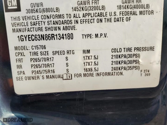 2006 Cadillac Escalade with VIN 1GYEC63N86R134180, listed as a Copart auction lot 80065764 with 176,652 mi miles and Salvage Title. Bid and sale history available at carsss.com. Image 13.