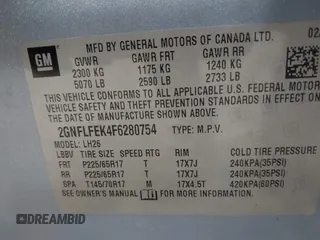 2015 Chevrolet Equinox LT with VIN 2GNFLFEK4F6280754, listed as a IAAI auction lot 41971412 with 90,640 mi miles and . Bid and sale history available at DreamBid. Image 9.
