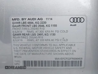 2015 Audi Q3 Premium Plus with VIN WA1EFCFS2FR006458, listed as a IAAI auction lot 41734169 with 102,783 mi miles and . Bid and sale history available at DreamBid. Image 9.