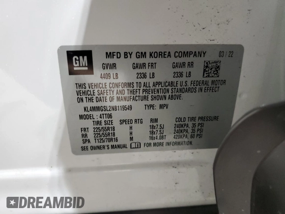 2022 Buick Encore GX Essence with VIN KL4MMGSL2NB119549, listed as a Copart auction lot 64615915 with 19,025 mi miles and Salvage title. Bid and sale history available at DreamBid. Image 13.