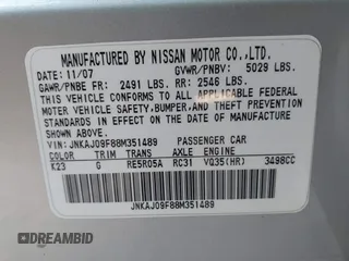 2008 Infiniti EX Journey with VIN JNKAJ09F88M351489, listed as a IAAI auction lot 42511473 with 211,125 mi miles and . Bid and sale history available at DreamBid. Image 9.