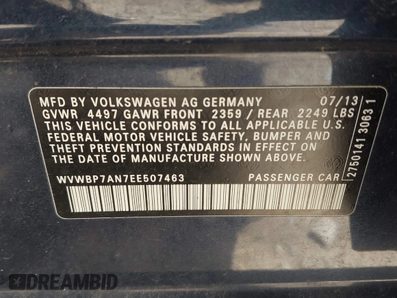 2014 Volkswagen CC R-Line with VIN WVWBP7AN7EE507463, listed as a IAAI auction lot 41984136 with 100,531 mi miles. Bid and sale history available at carsss.com. Image 9.
