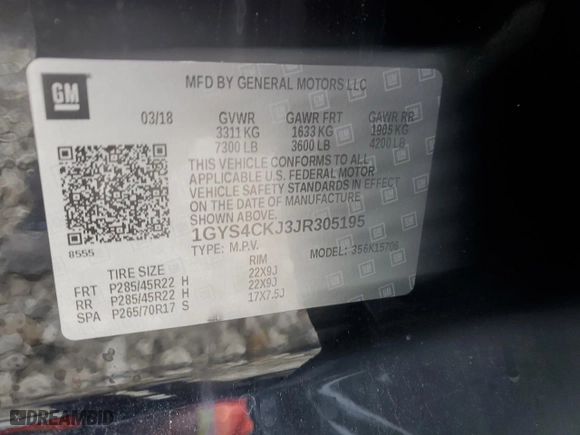 2018 Cadillac Escalade Premium Luxury with VIN 1GYS4CKJ3JR305195, listed as a Copart auction lot 43159425 with 147,077 mi miles and Salvage Title. Bid and sale history available at carsss.com. Image 13.